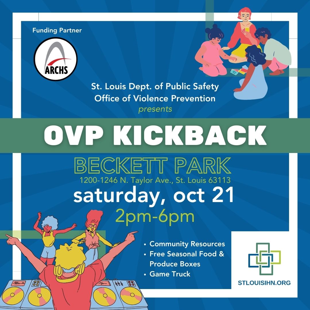 STL_IHN's tweet image. Join us for OVP Kickback on SAT, OCT 21, 2pm-6pm
at Beckett Park (1200-1246 N. Taylor Ave).
 
FREE event with Free seasonal food &amp;amp; produce boxes,  music, entertainment, a game truck, gun safety resources, and community resources!

#3StepsBack #DPS #OVPKickback #Reentry