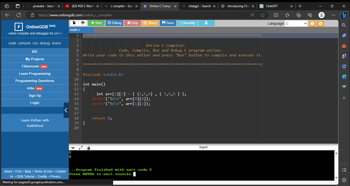 Kadirkhanoffic1's tweet image. learning 2D array #15daysofcode
