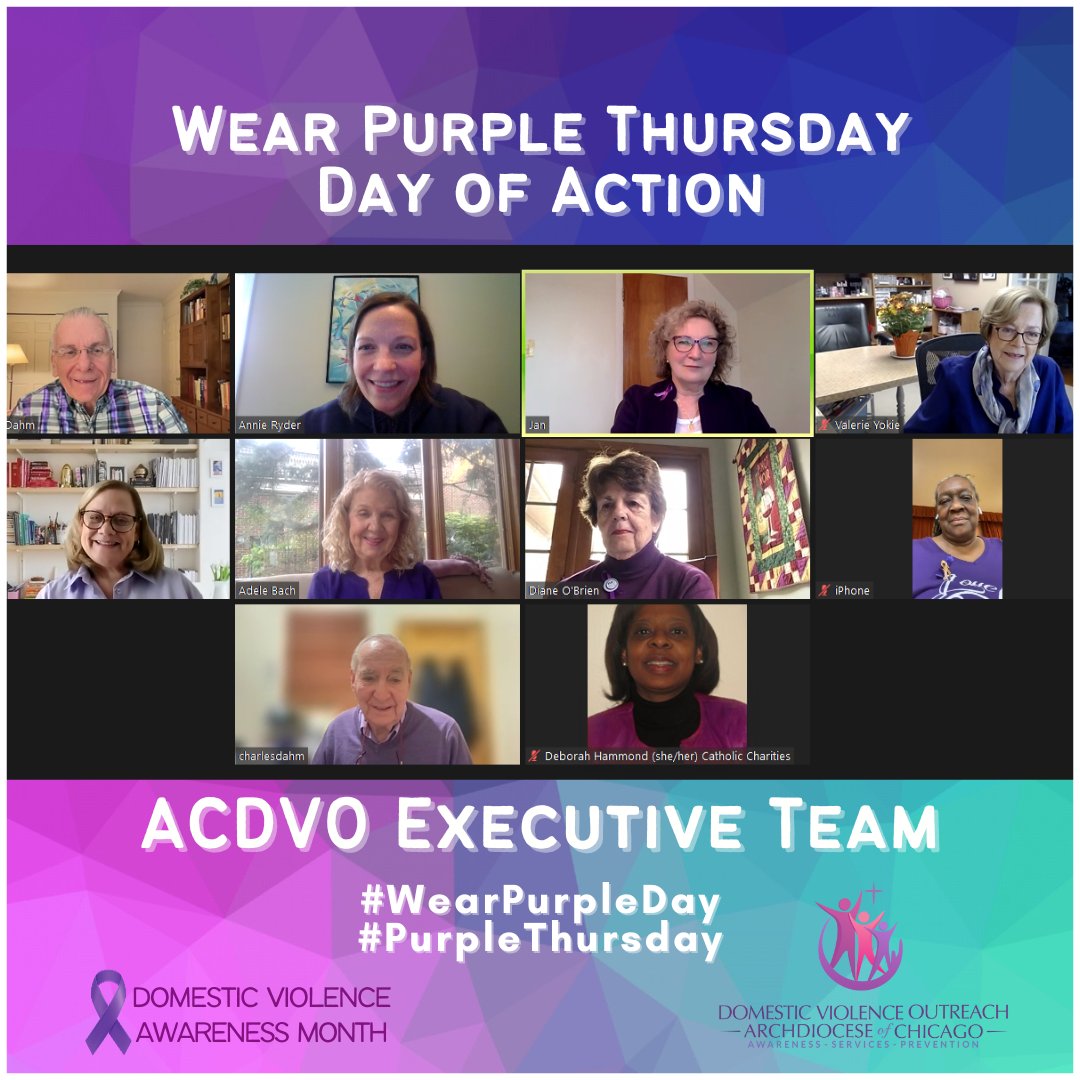 Did you remember to #WearPurple today for #DVAM? Our Executive Team sported a variety of purple hues at this morning's meeting! #ACDVO #dvochicago #DVAM2023 #WearPurpleDay #PurpleThursday #Every1KnowsSome1
