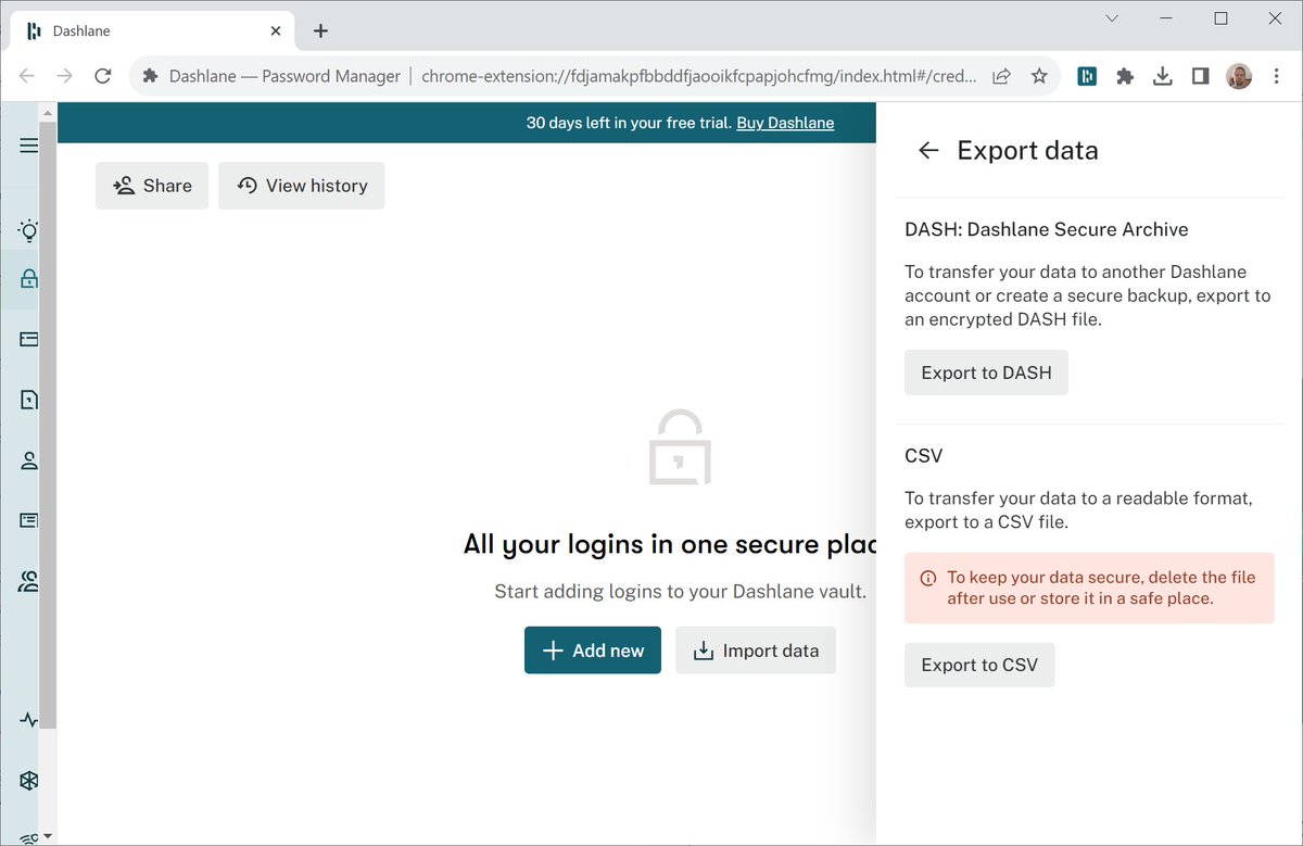 ghacks's tweet image. Dashlane limits Free users to 25 passwords starting next month #dashlane #passwordmanager #passwords

ghacks.net/2023/10/19/das…