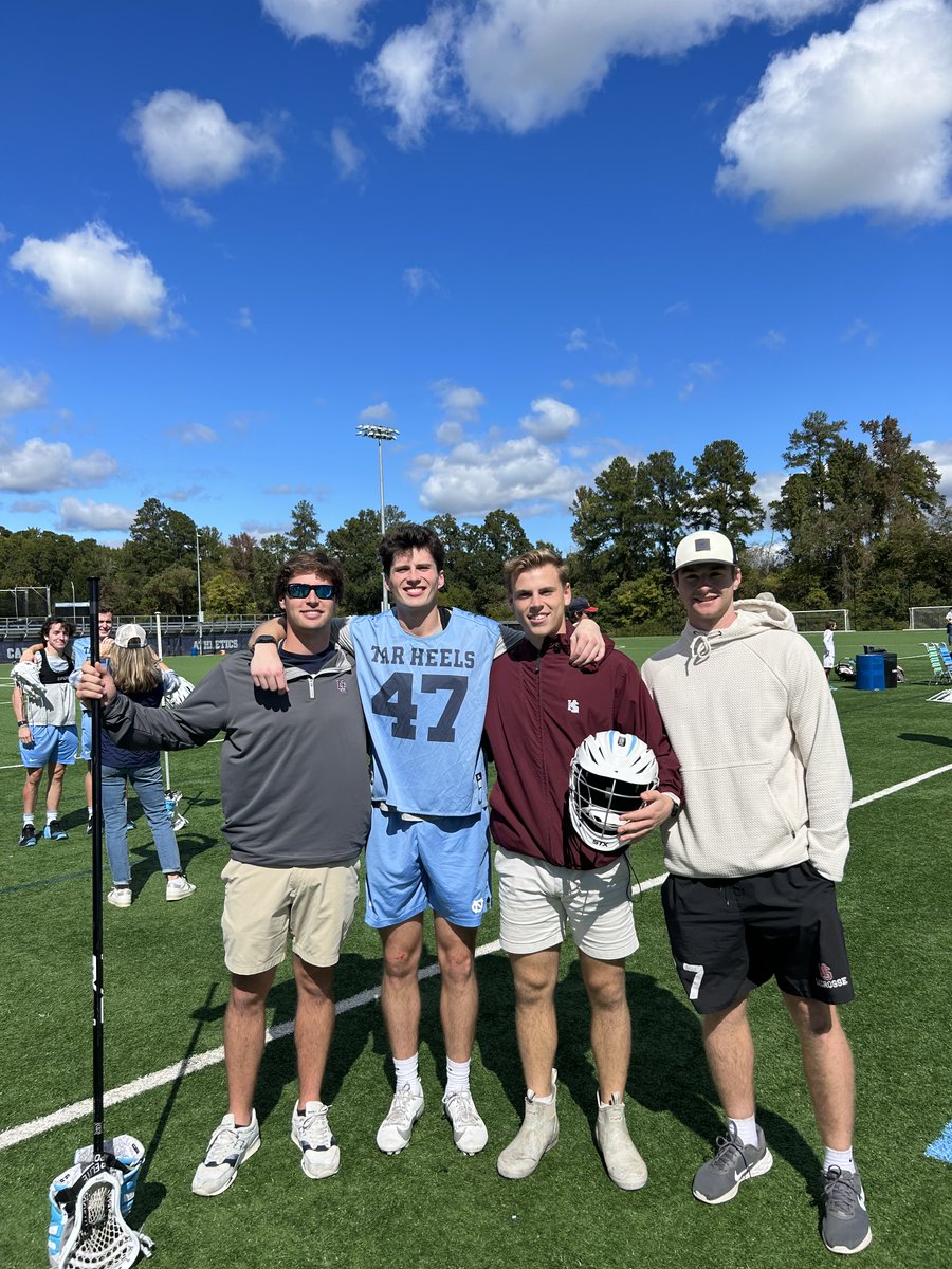 HSCLacrosse's tweet photo. Former Tiger captain, Gammon Cup winner and First Team All-American Nick Morgan ’23 competed in his first scrimmage as a UNC Tarheel this past weekend. Former and current Tigers, Garrett Patnesky ’21, Campion White ’25 and captain Drew Duffy ’24 were in attendance. Roll Tigers! https://t.co/Ye4nzJ6w1T