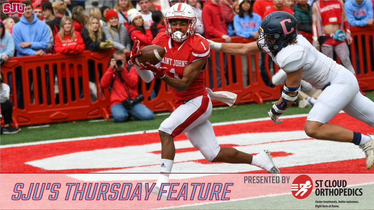 @SJUFootball junior WR Marselio Mendez has become a huge part of the team’s passing game in his first season as a Johnnie. Read about the @CDHraiders graduate in today's @StCloudOrtho Thursday Feature! STORY: gojohnnies.com/news/2023/10/1… #GoJohnnies #d3fb
