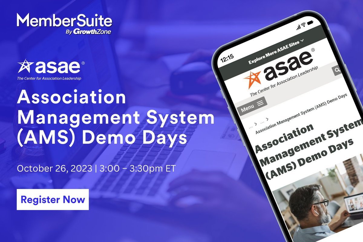 membersuite's tweet image. Save the date! #MemberSuitebyGrowthZone is thrilled to be part of @ASAEcenter #AMSDemoDays on October 26, from 3:00-3:30 pm ET. Join us for an insightful session &amp;amp; explore the future of #AMStech. Don&apos;t miss out!
Register 👉 bit.ly/3rWv4ru   

#associations #assnprofs