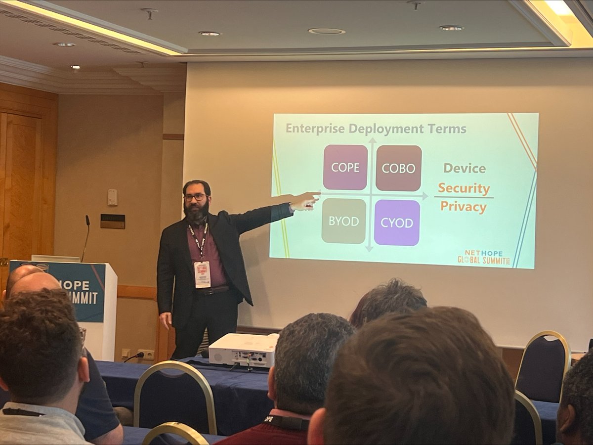 CarterCenter's tweet image. One of our IT experts, Joshua Hester, presented at #NetHope this week on mobile application management and how it increases security for The Carter Center. Full house! We appreciate our IT department’s efforts to help keep us safe.