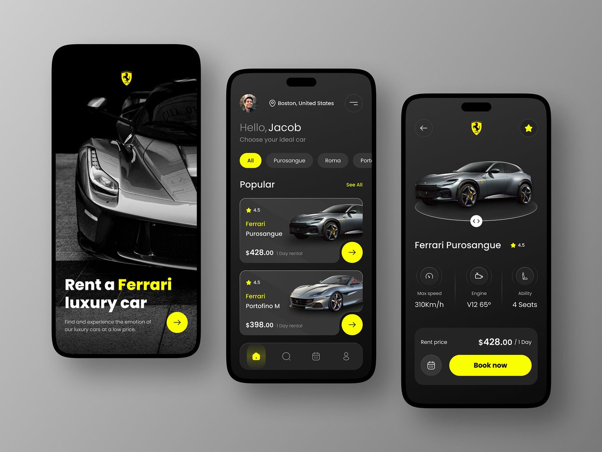 orizondesign's tweet photo. ποΈ Explore luxury on wheels with the Ferrari Rental Car #appconcept by Angel Villanueva for #OrizonDesign.
Rev up your experience with this sleek dark theme and innovative product page. π
Follow for daily design inspiration! https://t.co/jbBA4rBQmf