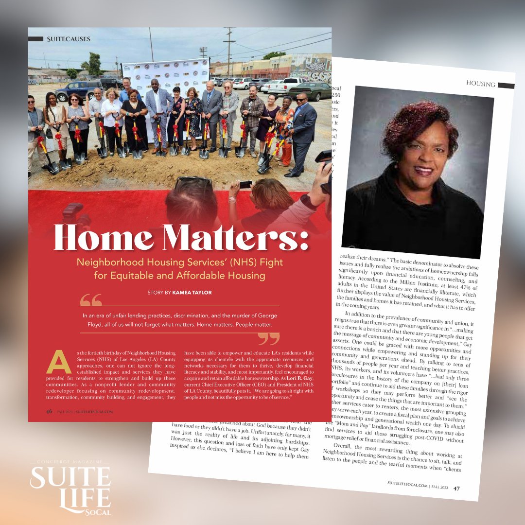 suitelifesocal's tweet image. #InThisIssue 

🏡 #HomeMatters 🏡
Neighborhood Housing Services CEO Lori Gay’s Fight for Equitable and Affordable Housing

By Kamea Taylor @kameataylor

Visit suitelifesocal.com

#SuiteLifeSoCal #SuiteCauses #AffordableHousing #NHS40Years