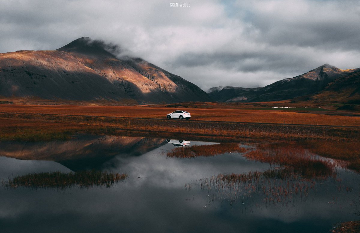 Fjord reflections! #Tesla #teslamodely
