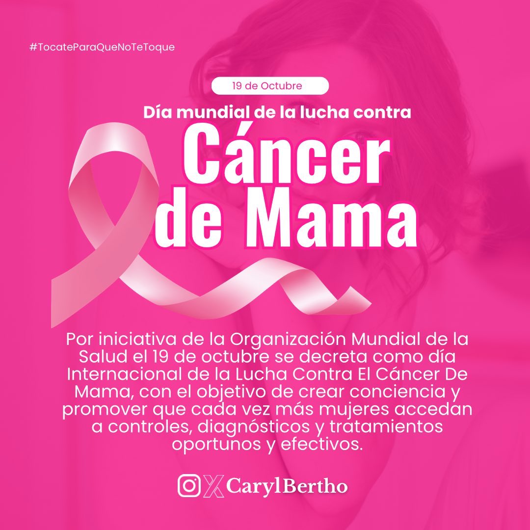 #19oct ¡Tócate para que no te toque!

Día Internacional de la Lucha contra el Cáncer de Mama, propicio para que todas y todos sigamos creando conciencia sobre la importancia de la detección temprana de esta enfermedad.