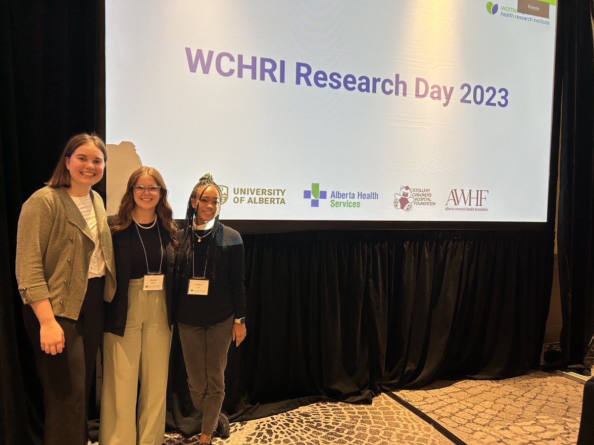 So proud of <a href="/BonisteelEmily/">Emily Bonisteel</a> <a href="/jordynncox/">Jordyn Cox</a> &amp; <a href="/brookehebert_/">Brooke Hebert</a> for their presentations at #wchriRD2023 Emily presented on weight stigma in prenatal care, Jordyn shared a scoping review on EOSS in pregnancy, &amp; Brooke had early findings on self-efficacy &amp; prenatal exercise. <a href="/WCHRIUofA/">Women & Children's Health Research Institute</a>