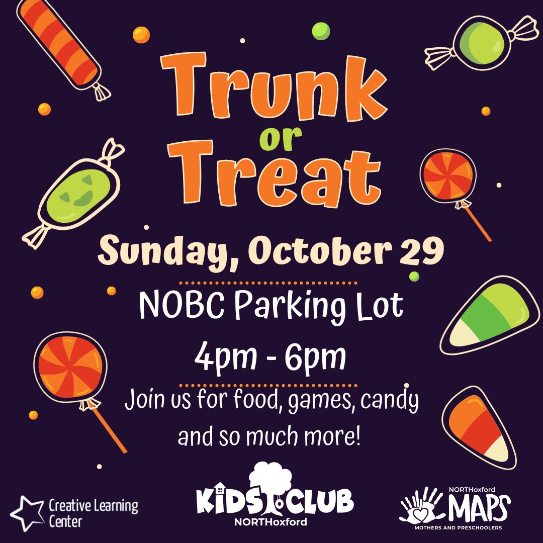 NorthOxfordBapt's tweet photo. It's time for our annual Trunk or Treat community event! Stop by our campus on Sunday, October 29, between 4 - 6pm for this FREE event with lots of fun, games, &amp; tons of candy! #NORTHoxford #trunkortreat #candy https://t.co/lZYYIgBoDX