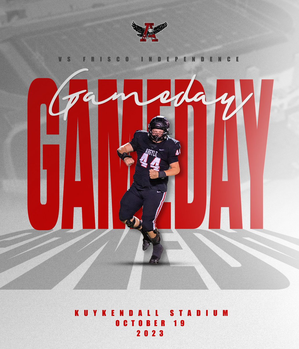argylegridiron's tweet photo. The Eagles looks to stay undefeated in district play as we head to Frisco to take on Independence! #DNA

🕖7:00
🏟️Kuykendall Stadium
🎟️https://t.co/x51Sqc0ZP4
📻https://t.co/8yWuyRaWqA
🚗Visitor parking is on the west side of the stadium

@ArgyleSports @ArgyleISD @TheTalonNews https://t.co/nH9HNyzikJ