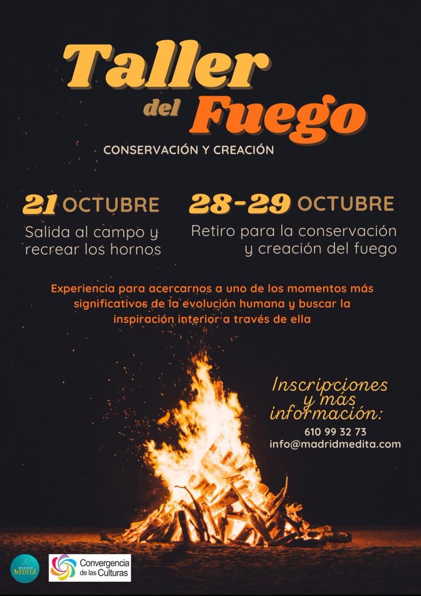 Buenas tardes! Recordaros que estamos organizando este taller muy especial relacionado con la conservación y la producción del fuego. Este 21 octubre trabajaremos el autoconocimiento y la atención a través de la creación de unos hornos de arcilla. 🔥🔥🔥