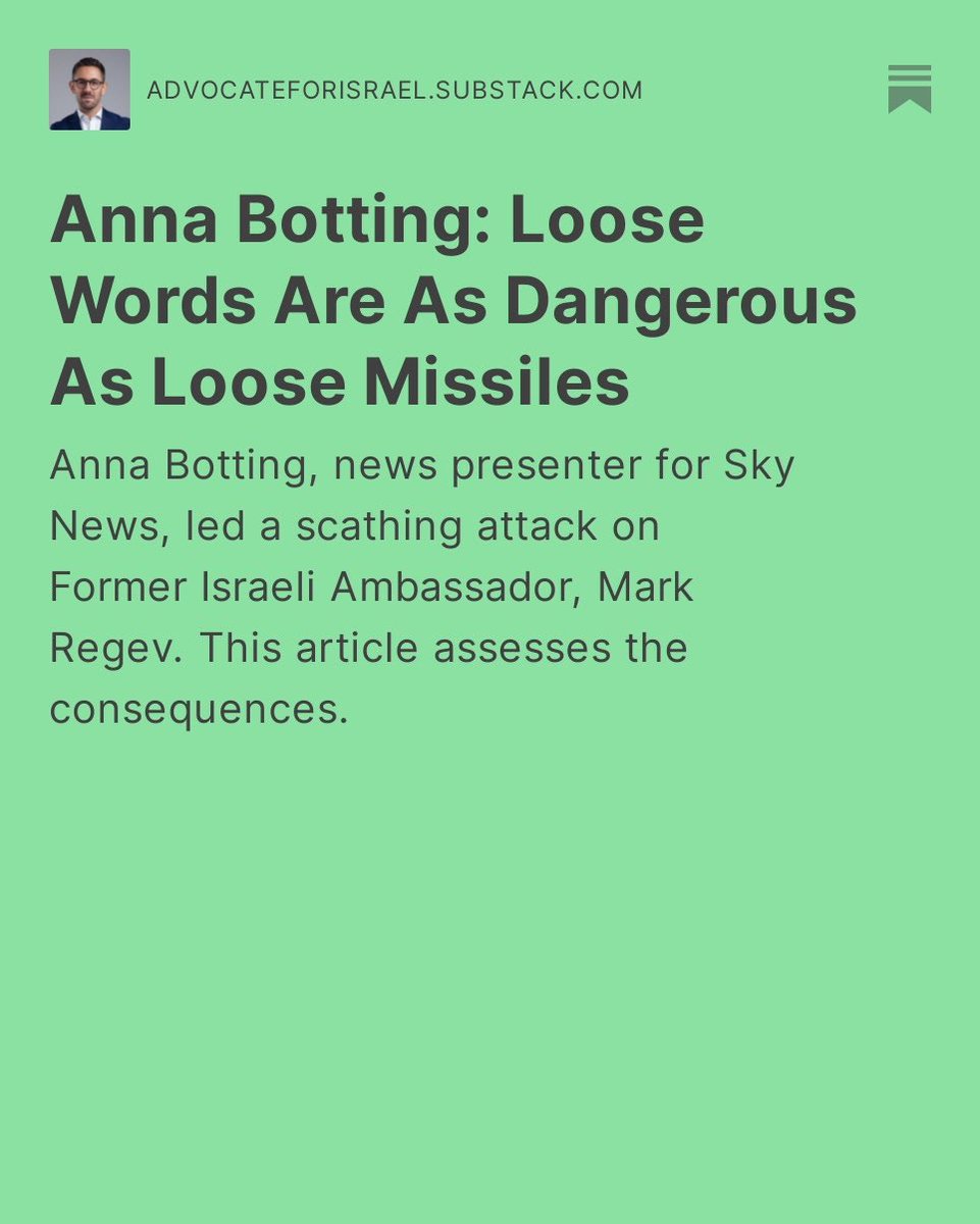 My article on Anna Botting’s interview with Mark Regev for Sky News on 17 October on the Israel/Hamas situation and the consequences of the interview.

advocateforisrael.substack.com/p/anna-botting…

#israel #gaza #hamas #skynews
