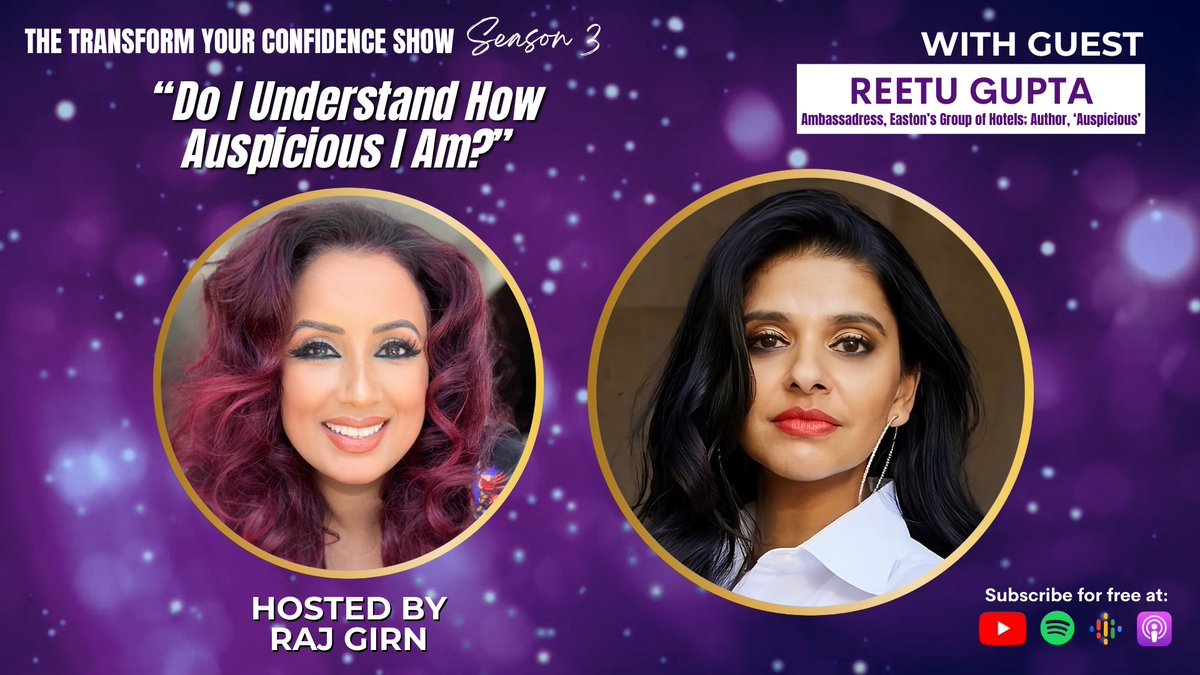 Hey guys!!

💡 This week on #TheTransformYourConfidenceShow, I'm joined by the ambassadress of @TheGuptaGroup & @EastonsGroup, @ReetuGupta_EGH as we chat about her journey to writing her debut book entitled “AUSPICIOUS” 🙌🏼

(more info in the replies below)