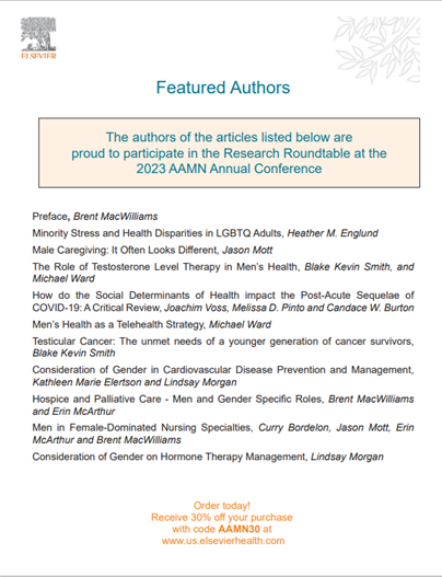 Wishing our authors and guest editor, Dr. Brent MacWilliams, the best on their Research Roundtable at  the AAMN meeting!  Sneak peak of the December 2023 issue of #Nursing Clinics, due out soon! #MensHealth. nursing.theclinics.com. <a href="/md_pinto/">Melissa Pinto👩🏻‍🔬</a> <a href="/AAMN_Nursing/">American Association for Men in Nursing</a>