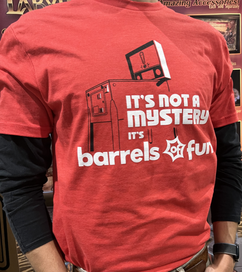 BoFPinball's tweet photo. To all of our customers who have purchased or pre-ordered a machine, come by our booth at Pinball Expo to get a FREE Barrels of Fun t-shirt! (while supplies last) https://t.co/r3AoX7rvwM