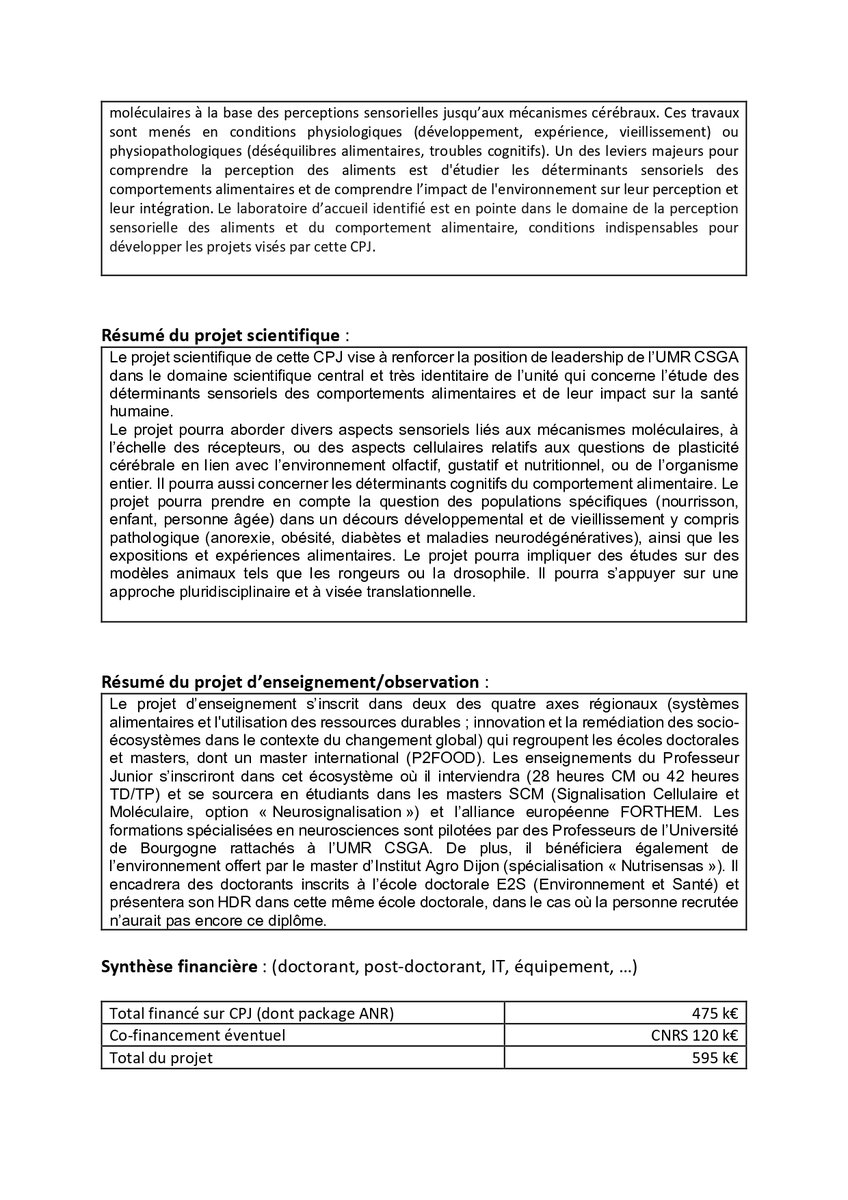 #jobopportunity <a href="/CSGA_DIJON/">CSGA</a>
Chaire Professeur Junior <a href="/CNRS/">CNRS 🌍</a> (evolution to DR2 CNRS)
English can be the teaching language (28-40 hrs/year)
Applications should be sent to (choose)
- loic.briand@inrae.fr
- yael.grosjean@cnrs.fr
- alexandre.benani@cnrs.fr
- arnaud.leleu@u-bourgogne.fr