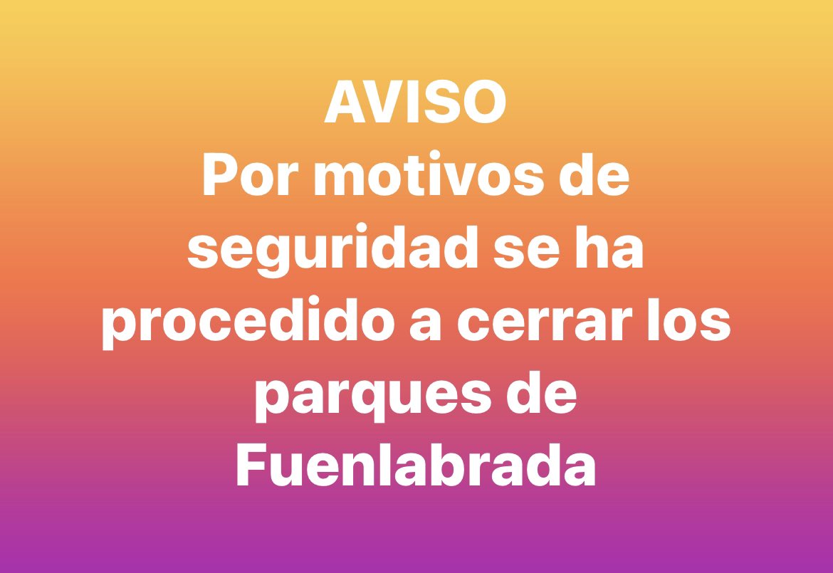 AytoFuenlabrada's tweet photo. AVISO
Por motivos de seguridad se ha procedido a cerrar los parques de Fuenlabrada hasta nuevo aviso https://t.co/htTAB4zpz2