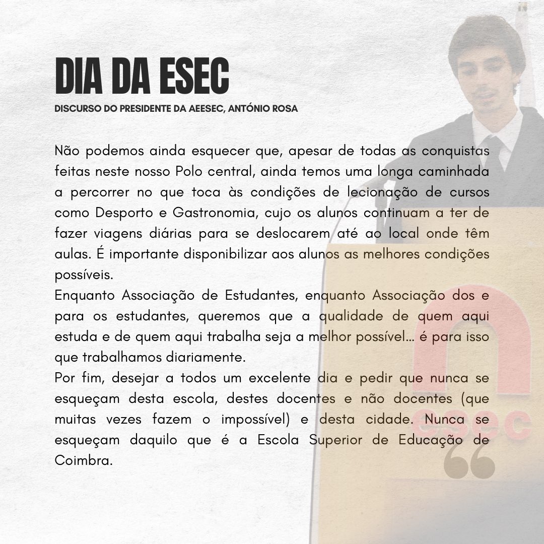 O discurso do presidente da Associação de Estudantes da Escola Superior de Educação de Coimbra na celebração do dia da ESEC