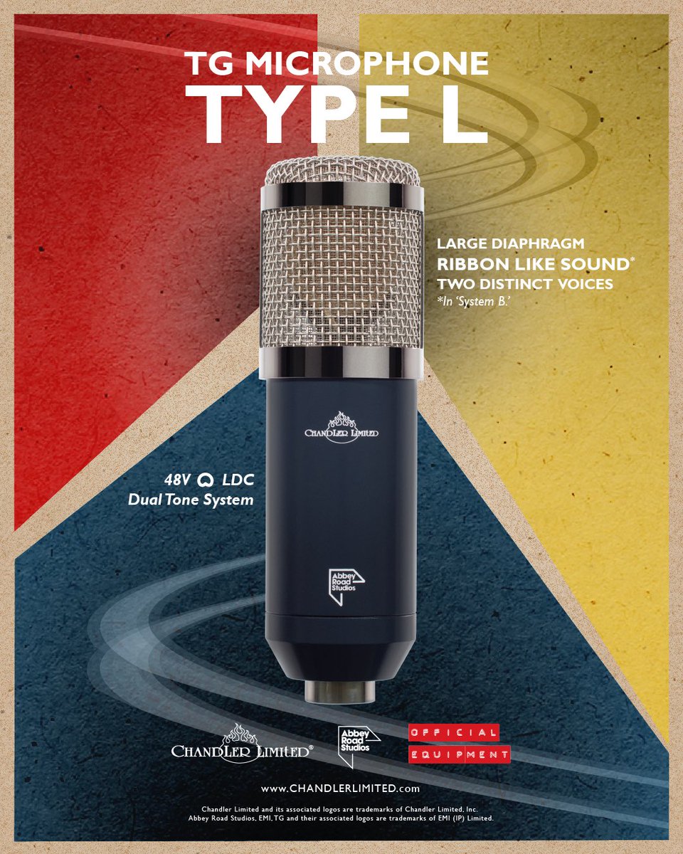 Introducing the Chandler Limited EMI @abbeyroad TG Microphone TYPE L, an LDC, with two distinct voices and a ribbon like sound (in system b); it’s like having two mics in one! -> chandlerlimited.com/news/tg-microp…