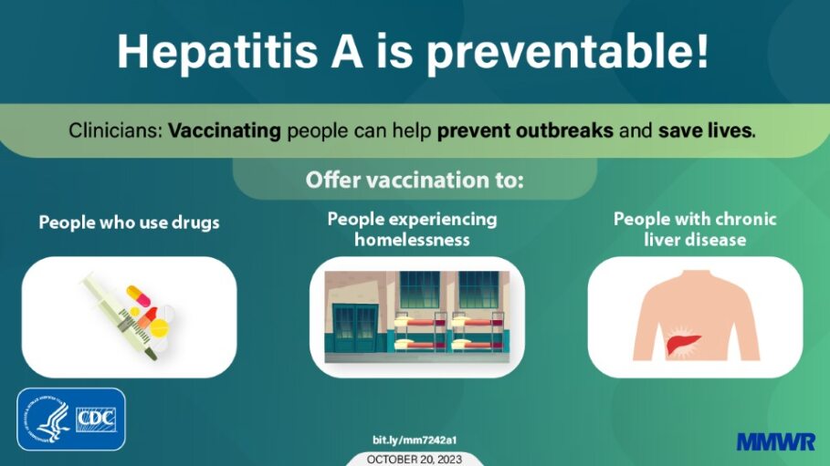 Clinicians: Increasing #HepatitisA vaccination rates among adults, especially those at increased risk of infection, is critical to prevent future outbreaks and deaths from HAV. #HepA #VaccinesWork Learn more: bit.ly/mm7242a1