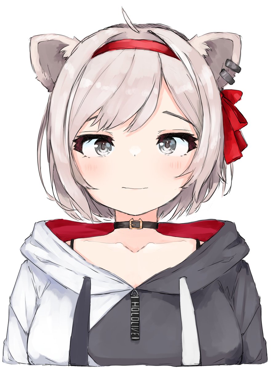 1girl animal ears solo hood hoodie white background short hair  illustration images