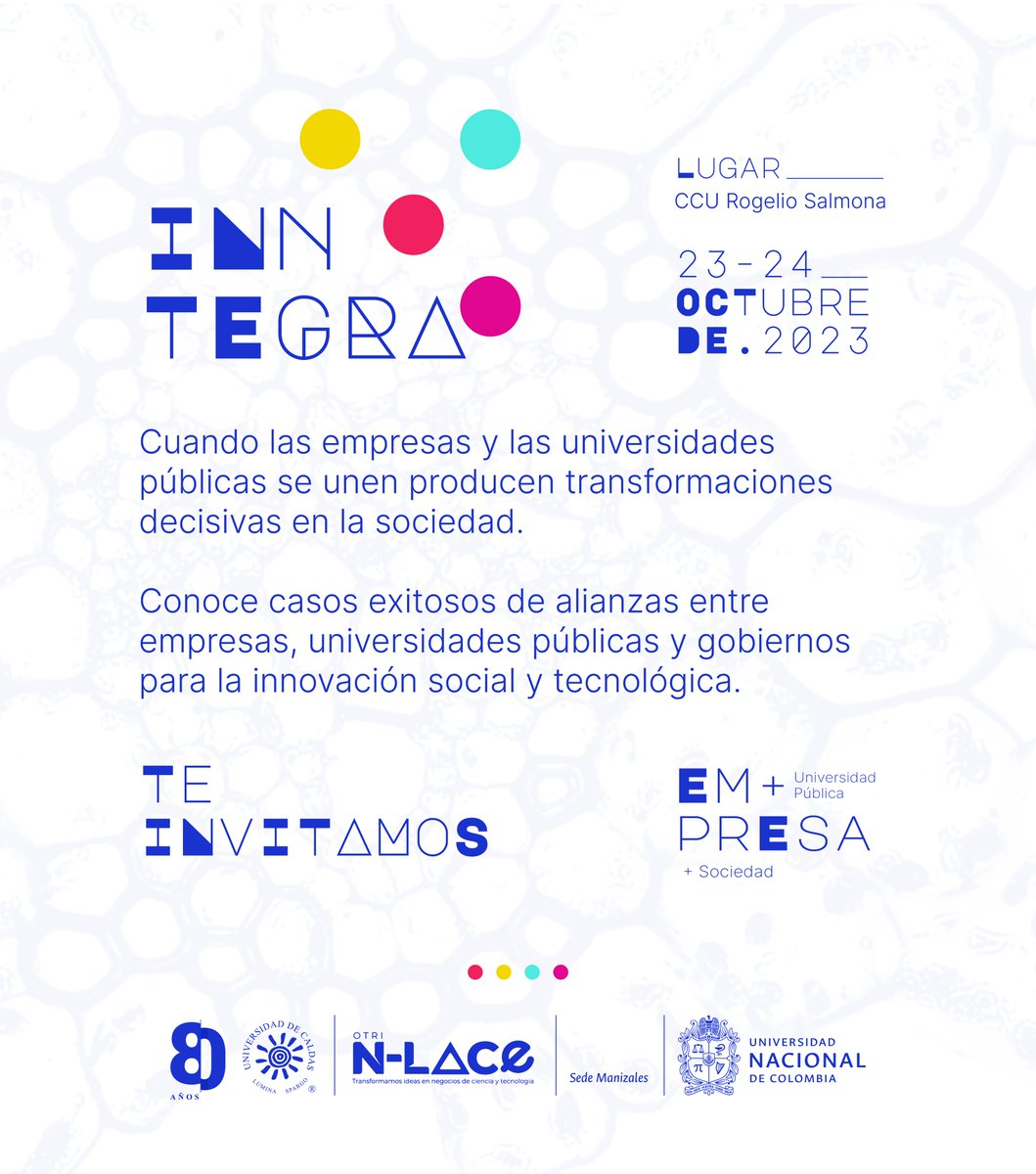 c_transmedia's tweet photo. ¿Eres empresario/a y quieres conocer los últimos descubrimientos de las universidades?
.
🔴Inscríbete a #Inntegra y participa de un evento en el que compartiremos grandes avances científicos y tecnológicos.
.
🟡Universidad + 🔵empresa + 🟣sociedad

https://t.co/nnVQxPyBCS https://t.co/s9yXjObE6Z