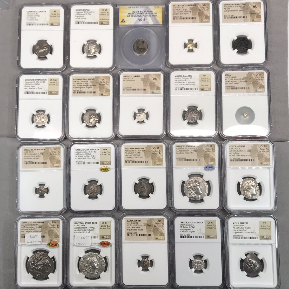 Ancients! Here’s a nice variety that Ben <a href="/thecoingeek/">The Coin Geek</a> picked up at the Denver coin show. Prices range from $90 to $1350. 

Find them for sale on our website:

oldpueblocoin.com

#ancientcoins #greekcoins #romancoins #ngcancients #coins #coincollecting #numismatics