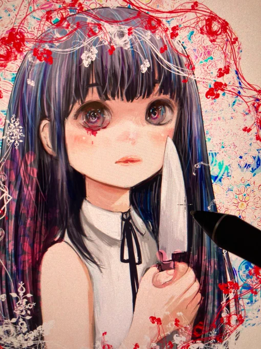 表紙8割できた。よく質問されるけどこういう模様は絵の調子悪い時に描いておく 