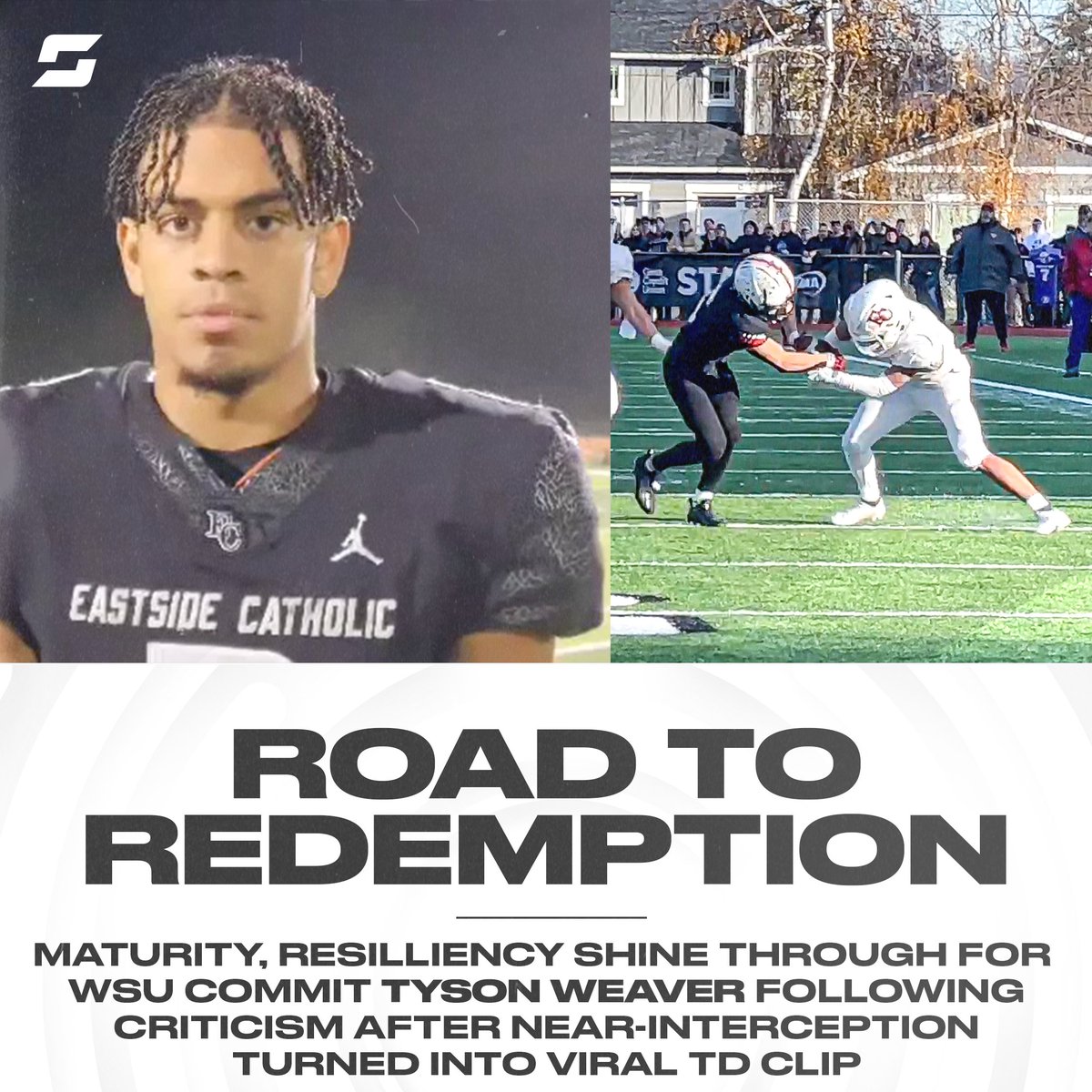 HighSchoolOnSI's tweet photo. "The worst that was said to me was probably, ‘You’re not going to be anything, you’re not going to make it’”😕

Washington State commit Tyson Weaver turns negativity to positivity after his near-pick turned into a viral TD clip last season 🎥

✍️ https://t.co/gD6unX98n3 https://t.co/H93j1cE87n