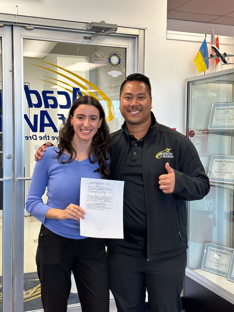 Lylia Atik celebrates her successful PPL checkride with her instructor Louis Onglengco at AOA in Farmingdale, NY. #flyaoa #studentpilot