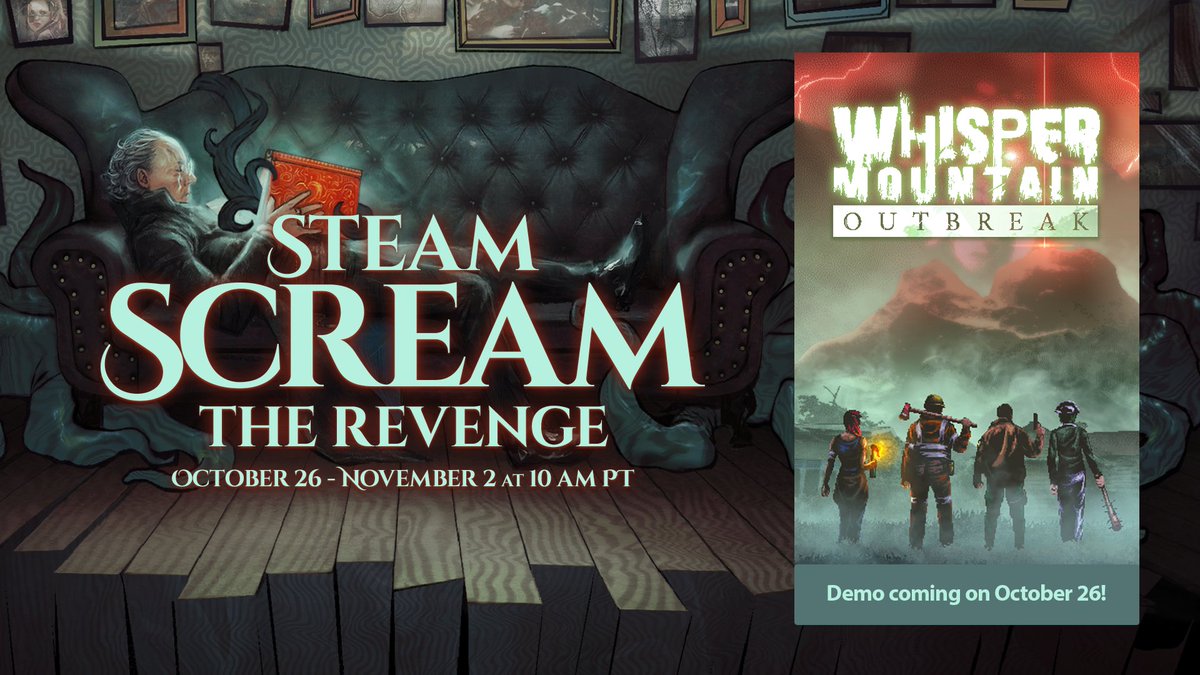 WMOgame's tweet photo. Whisper Mountain Outbreak is participating in this year's #SteamScreamFest!

Explore abandoned buildings and solve riddles to break the curse of Mt. Bisik. Find a way out... together!

Demo will be available for a limited time from October 26 to November 2. Wishlist on Steam now! https://t.co/DP9XjvulEo