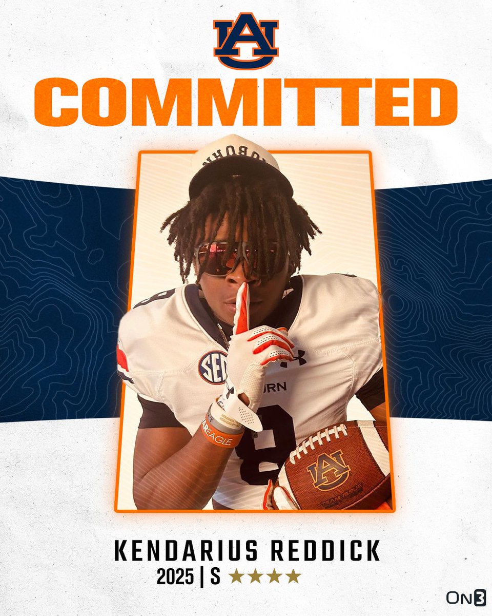 Rivals's tweet photo. NEWS: 2025 4-star safety Kendarius Reddick has committed to Auburn🦅

Reddick ranks No. 33 NATL (No. 3 S) in the 2025 On300‼️

More from @ColePinkston: https://t.co/s6Ecil52OG https://t.co/s2eadaaBKK