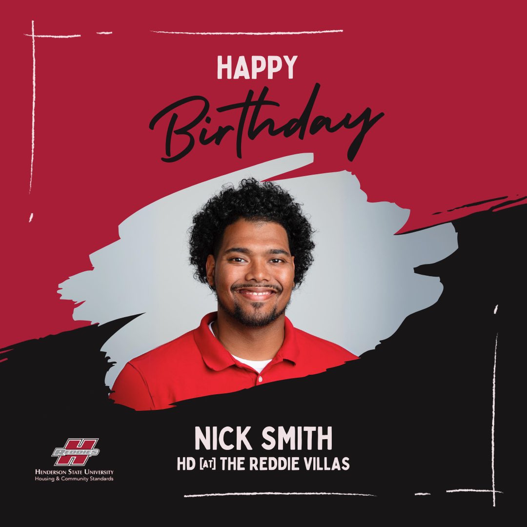 HSUHousing's tweet photo. Wishing a Happy Birthday to our Reddie Villas HD, Nick!🥳
Thanks for everything you do, and we hope you have the best birthday!
#HSUHousing #HSU #HendersonState #HSUHallDirector #Reddies https://t.co/OjXoPNLGnq