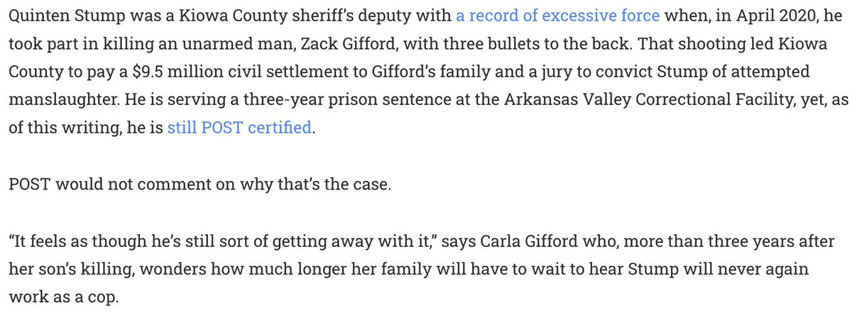 Terrific reporting here. 

Colorado started a state database of bad/abusive/corrupt cops to prevent them from being hired by other police agencies. 

It isn't working. 

(via <a href="/ariarmstrong/">Ari Armstrong</a>)

colabnews.co/projects/color…