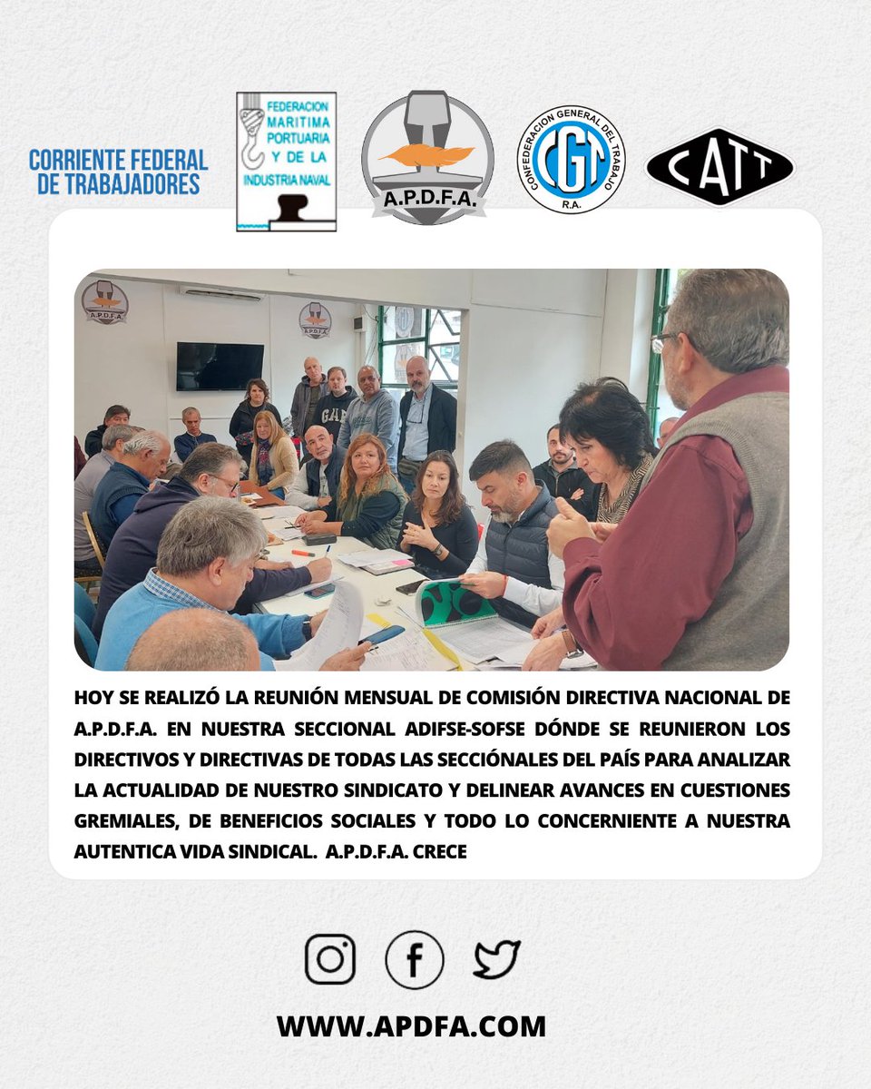 apdfanacional's tweet photo. Hoy se realizó la Reunión mensual de Comisión Directiva Nacional de A.P.D.F.A. en nuestra Seccional ADIFSE-SOFSE dónde se reunieron los directivos y directivas de todas las secciónales del país para analizar la actualidad de nuestro sindicato https://t.co/92ywIhQ27m