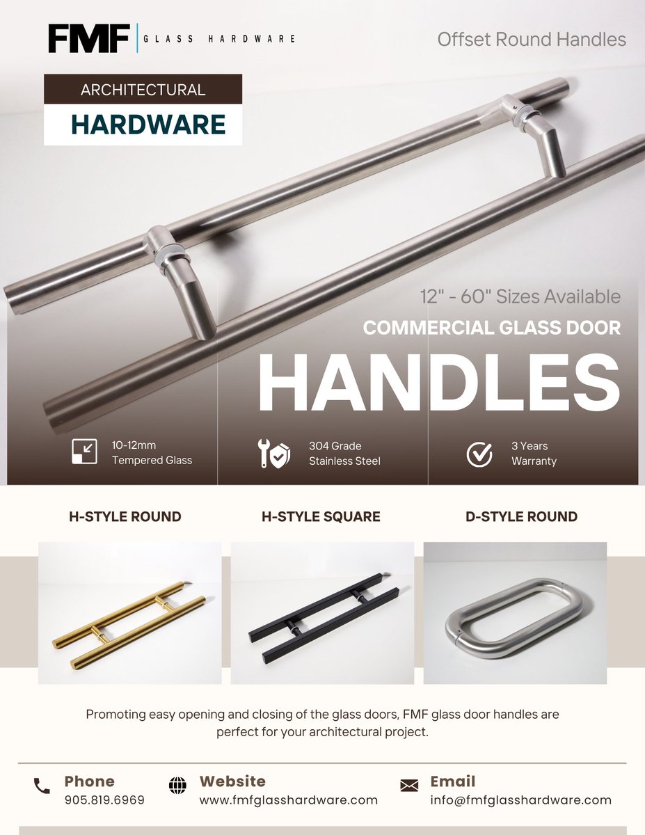 FmfHardware's tweet photo. Transform your commercial space with FMF Glass Hardware 🚪✨.

Elevate every entrance with our sleek glass door handles, seamless sliding door kits, and sturdy glass door rails.

Elegance meets functionality! #FMFGlassMagic #DoorwayToDesign https://t.co/p7DZUHiWYn
