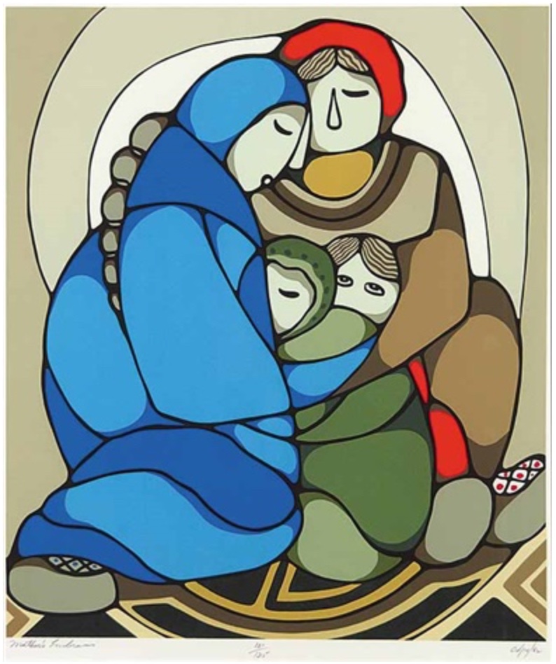 Recently submitted this poem to the Kyoto Haiku Project*:    

               A chill in the air
Shadows rain down on children
       Gods and mothers weep
                     - G. P.
            
#TodaysPoem

📷'Mother's Embrace' by Daphne Odjig, Potawatomi/Canadian (1919-2016)