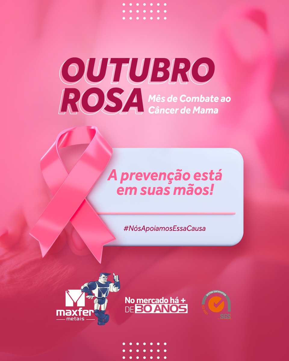 maxfermetais's tweet photo. Esse mês, a Maxfer traz o lembrete de que a prevenção é um ato de amor e cuidado consigo, com o próximo e com o seu corpo. Se cuidem! 🎀🌸

#outubrorosa #campanhaoutubrorosa #prevencaocancerdemama #cancerdemama #maxfermetais https://t.co/6e5N1vN6Eu