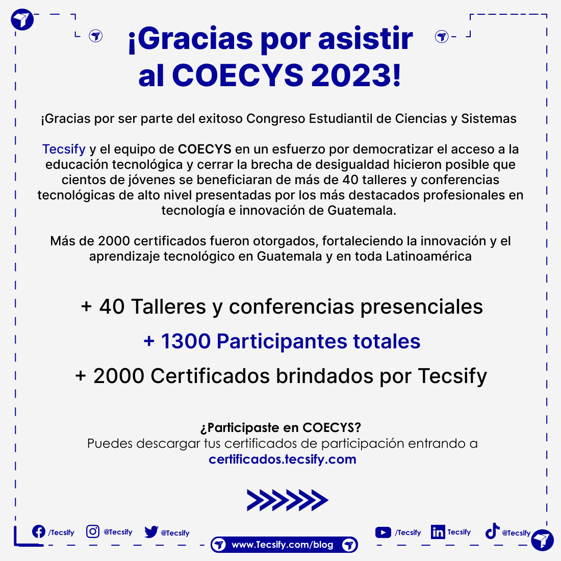 coecys's tweet photo. ¡Participantes del COECYS 2023!😊

Les recordamos que pueden descargar sus merecidos certificados en https://t.co/JjeHqzBgMJ Estos certificados son un testimonio de su dedicación y participación en este evento que ha impulsado el conocimiento y la colaboración.📜
#Coecys2023  🙌 https://t.co/gIENduS8Sm