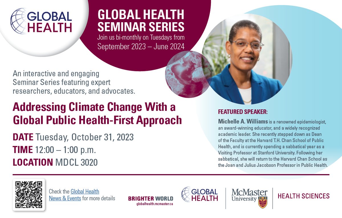 Join us for the upcoming Global Heath Seminar Series featuring Michelle A. Williams. Renowned epidemiologist, award-winning educator, and widely recognized academic leader will discuss how climate change poses an imminent and severe threat to population and planetary health.