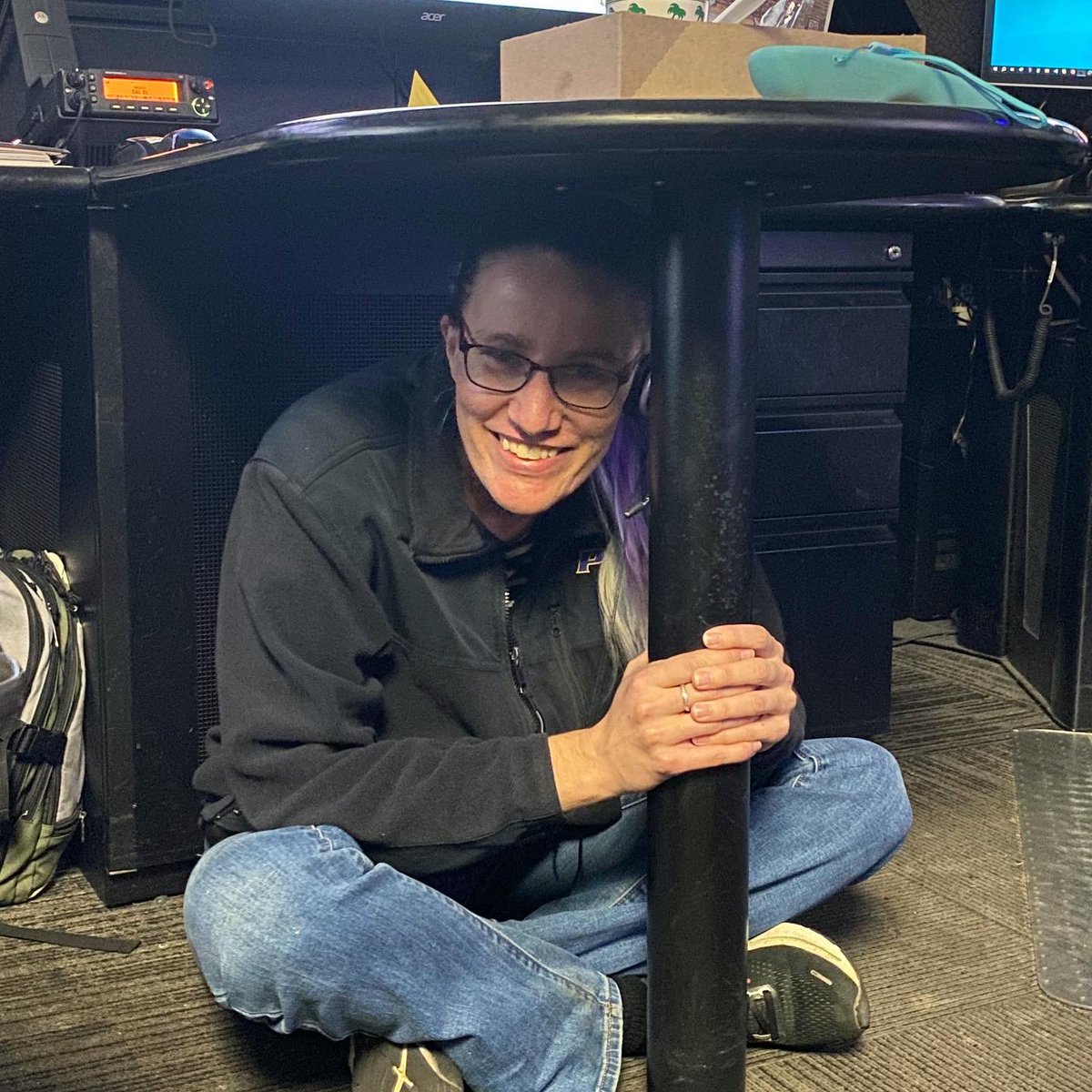 SDSUPD's tweet photo. University Police staff participating in the annual #GreatCaliforniaShakeOut. 

Did you know that most earthquake-related injuries and deaths are caused by collapsing walls and roofs, flying glass and falling objects? 

It is important to DROP, take COVER and HOLD ON. https://t.co/TOXFPrJz2r