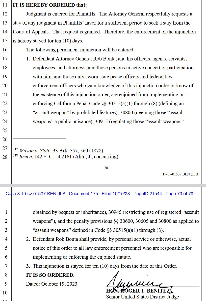 LEGAL ALERT: A federal judge has just struck down California's "assault weapon" ban and stayed the decision for 10 days so the state has time to appeal. Stay tuned for more info and read the opinion here: firearmspolicy.org/miller