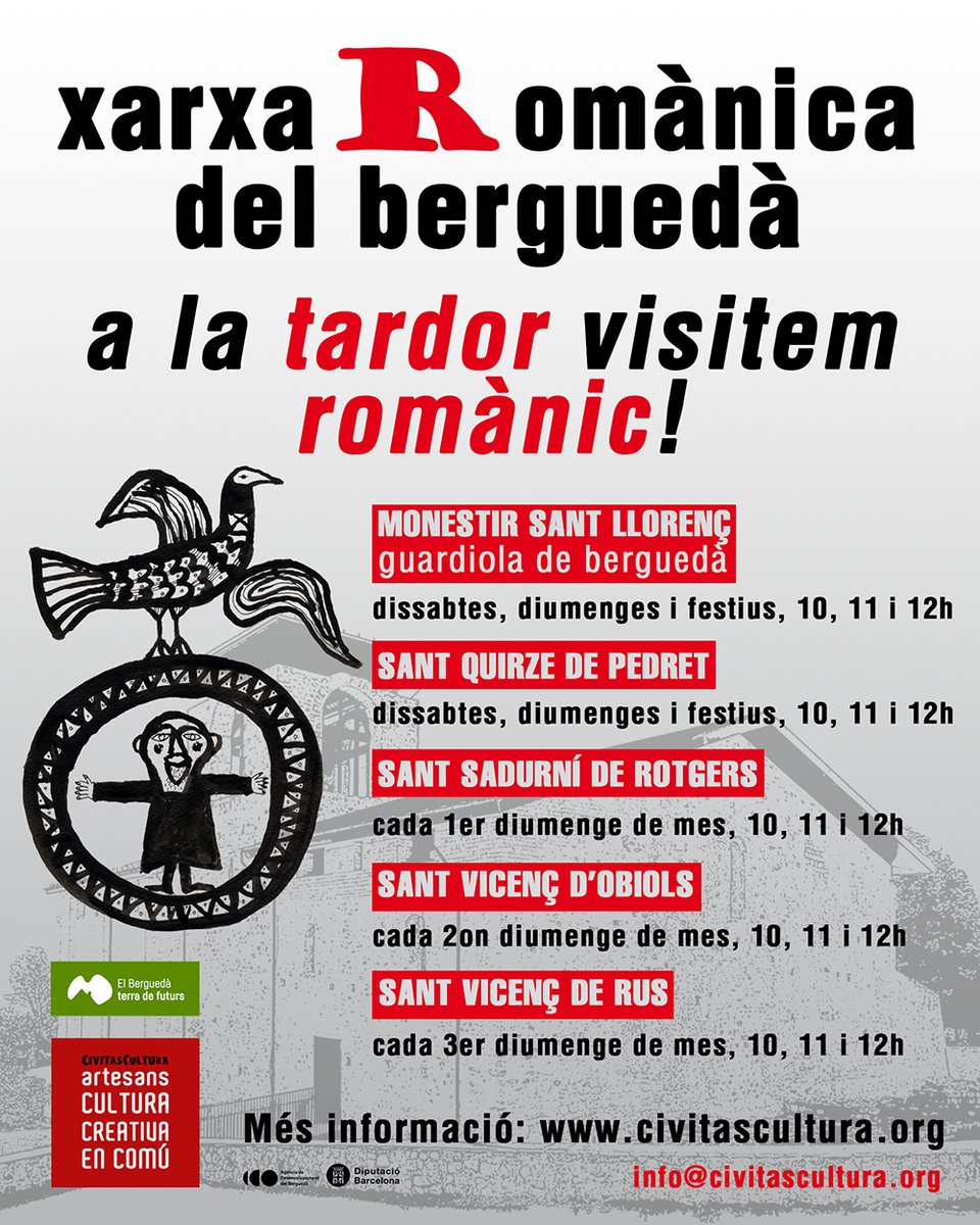 CivitasCultura's tweet photo. A la tardor visitem romànic Berguedà!
Més info: https://t.co/D2KR1Ovcbe
#santllorenç #guardiola #bergueda #civitascultura #terradefuturs #Berguedà #pedret #visitesguiades #rotgers #obiols #rus #patrimoni #romanic #pastureigalberguedà #Berguedà #viuelpatrimoni #elbergueda #romanic https://t.co/VXQpccXuCm
