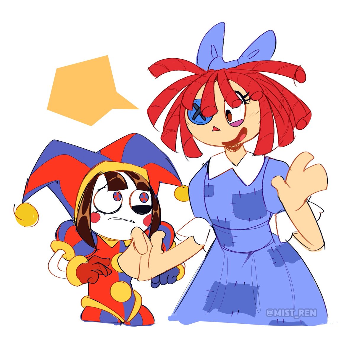 RenMist's tweet photo. First time drawing Ragatha and Pomni ✨💖
It wouldn't be fair if I just drew Jax all the time 😂

[#theamazingdigitalcircus #TADCRagatha #TADCPomni] https://t.co/c0BV9uv57g