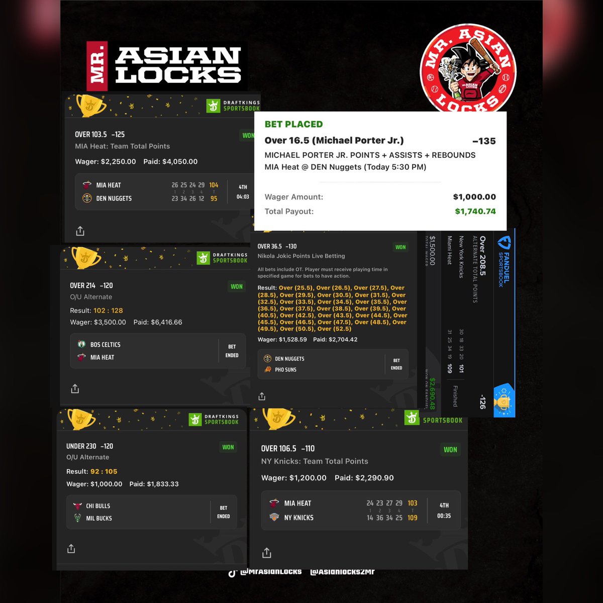 Asianlocks2Mr's tweet photo. 🏀NBA IS ALMOST HERE🏀

Type of straights &amp; parlays that i usually do for NBA + will be doing more builders throughout the szn🤟

🚨&amp;10 for the first MONTH👏
(Originally $25, $15 off until Nov 1st)

 Code: ASIANLOCK

⬇️Choosing 8 people for free month of VIP⬇️

‼️MUST RETWEET ‼️ https://t.co/tKyTWrZwzj