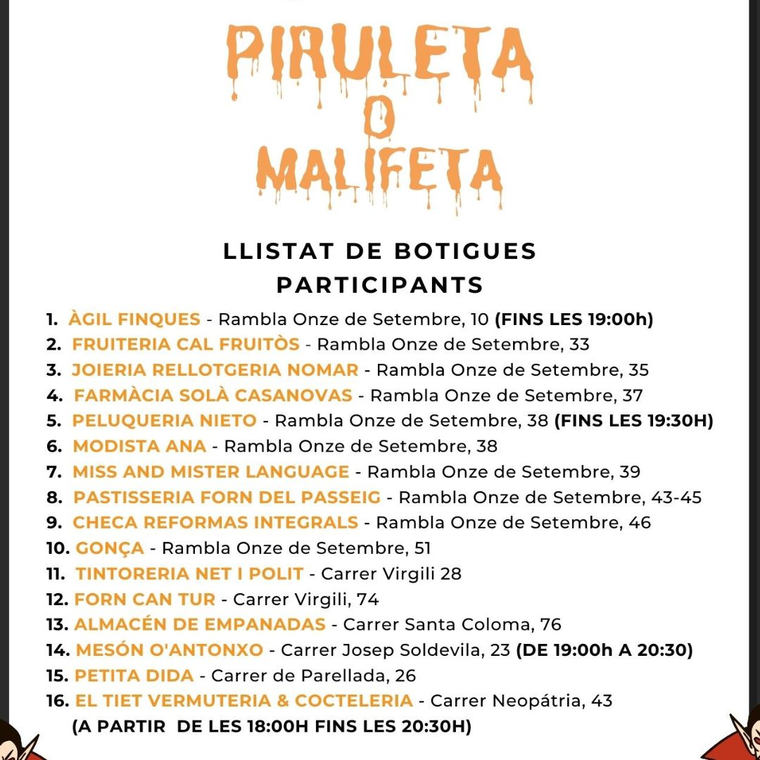 🎃HALLOWEEN🎃

▪️Divendres 27 d'octubre
▪️De 17:00h a 20:30h

▪️Vine disfressat a buscar la teva piruleta al comerç associat d'Onze de Setembre!

COMERCIANTS11SETEMBRE.COM

#comerciants11s #halloween #santandreu