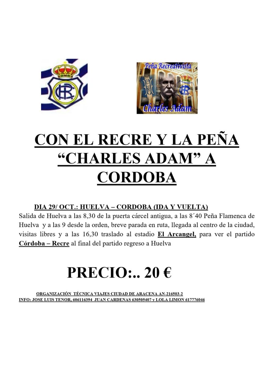 tenorrecre's tweet photo. El Recre nunca se sentirá sólo, la peña Charles Adam estará en Córdoba, tenemos plazas libres. https://t.co/PPHRzrhxuW