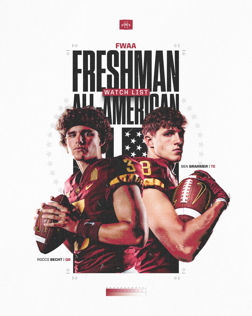 CycloneFB's tweet image. 𝗧𝗮𝗸𝗲 𝗻𝗼𝘁𝗶𝗰𝗲🎯

@RoccoBecht &amp;amp; @BenjaminBrahmer make the @TheFWAA  Freshman All-American Watchlist.

🌪️🚨🌪️