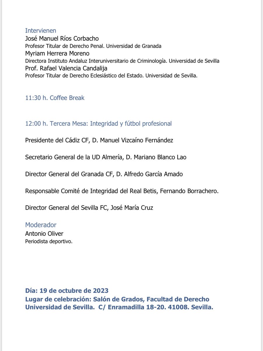 Interesantísima jornada la vivida en La Fac. Derecho de la US. Comenzamos con una mesa redonda de expertos en prácticas restaurativas en el deporte y finalizamos con la puesta en práctica de medidas de compliance e integridad en los clubes de primera división andaluza.